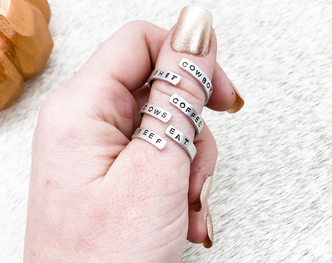 Eat Beef Cowboy Shit Coffee and Cattle Cows Wrap Ring, Western, Country, Boho, Southern, Cowboy, Cowgirl, Gift, Birthday, Christmas, ffa, 4h