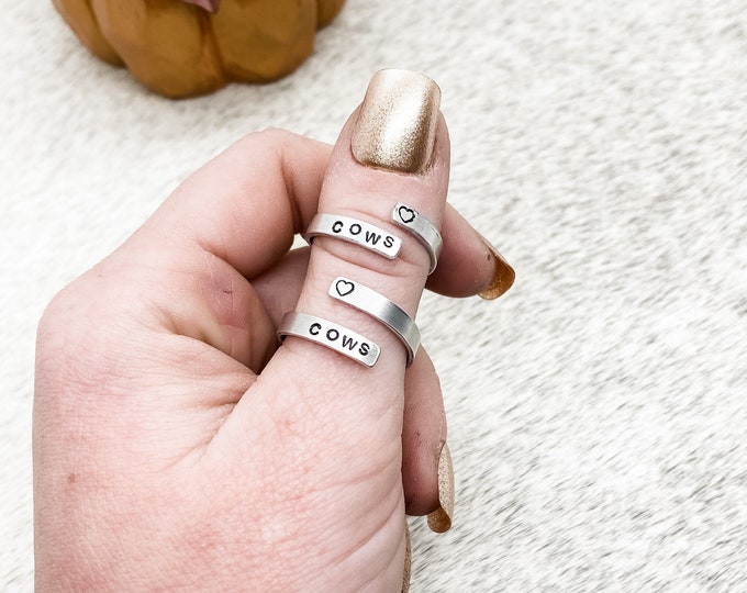 Cow Love Heart Thin Wrap Ring, Western, Country, Southern, Ranch, Cattle, Cowboy, Cowgirl, Gift, Birthday, Christmas, Heifer, Bull, Angus