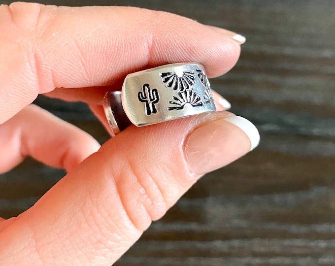 Cactus Ring Stamped Metal Sunset Cactus Ring