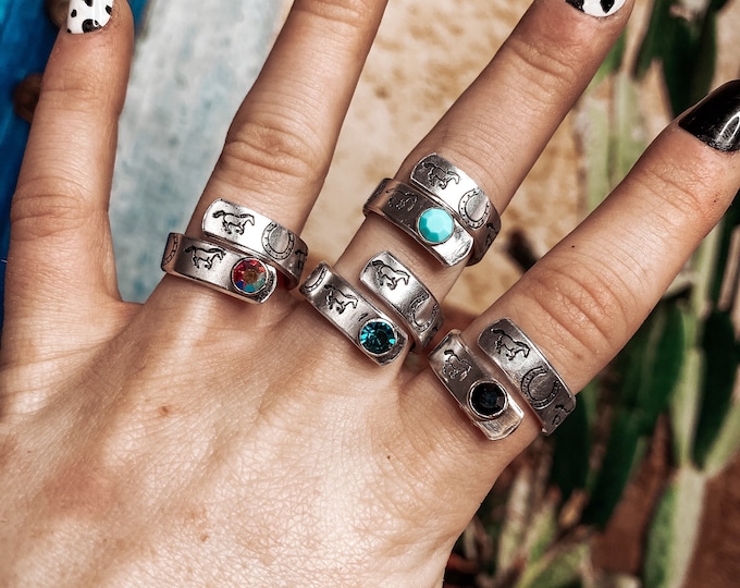 Wild Horses Stone Accent Wrap Ring, Western, Country, Southern, Cowboy, Cowgirl, Gift, Birthday, Christmas, Horseshoe