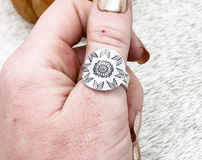 Sunflower Burst Disc Ring, Sunflower Collection, Western, Country, Southern, Cowboy, Cowgirl, Gift, Birthday, Christmas, Boho