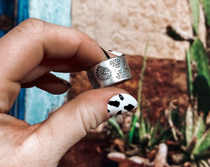 Indian Warrior Aztec Ring, Western, Country, Southern, Cowboy, Cowgirl, Gift, Birthday, Christmas