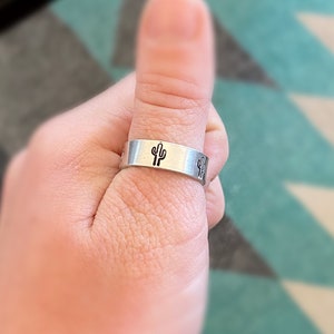 Cactus Metal Stamped Hand Stamped Thumb Ring Country Rodeo Western Outdoors Adventures Cowboy