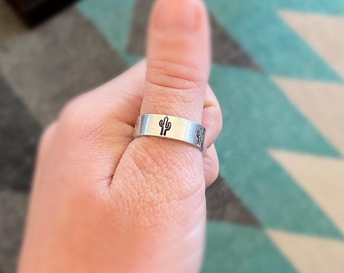 Cactus Metal Stamped Hand Stamped Thumb Ring Country Rodeo Western Outdoors Adventures Cowboy