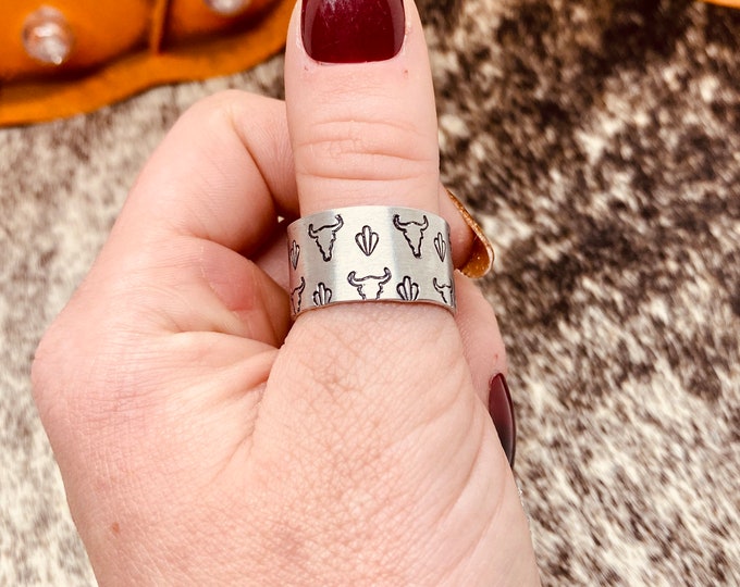 Steer Skull Aztec Statement Ring, Western, Country, Boho, Gypsy, Hippie, Southern, Cowboy, Cowgirl, Gift, Birthday, Christmas