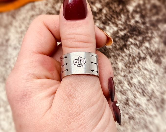 Thunderbird Arrow Statement Thumb Ring, Western, Country, Boho, Gypsy, Hippie, Southern, Cowboy, Cowgirl, Gift, Birthday, Christmas