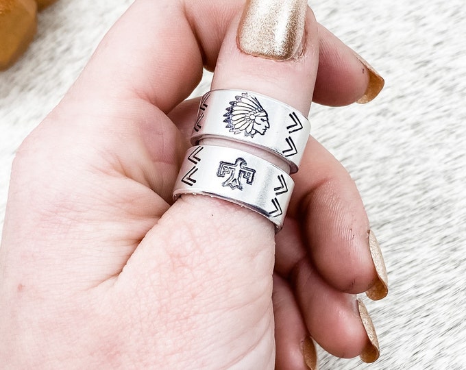 Cheyenne Stacker Thumb Rings, Indian Chief, Thunderbird, Aztec, Western, Country, Boho, Gypsy, Southern, Cowboy, Cowgirl, Gift, Birthday