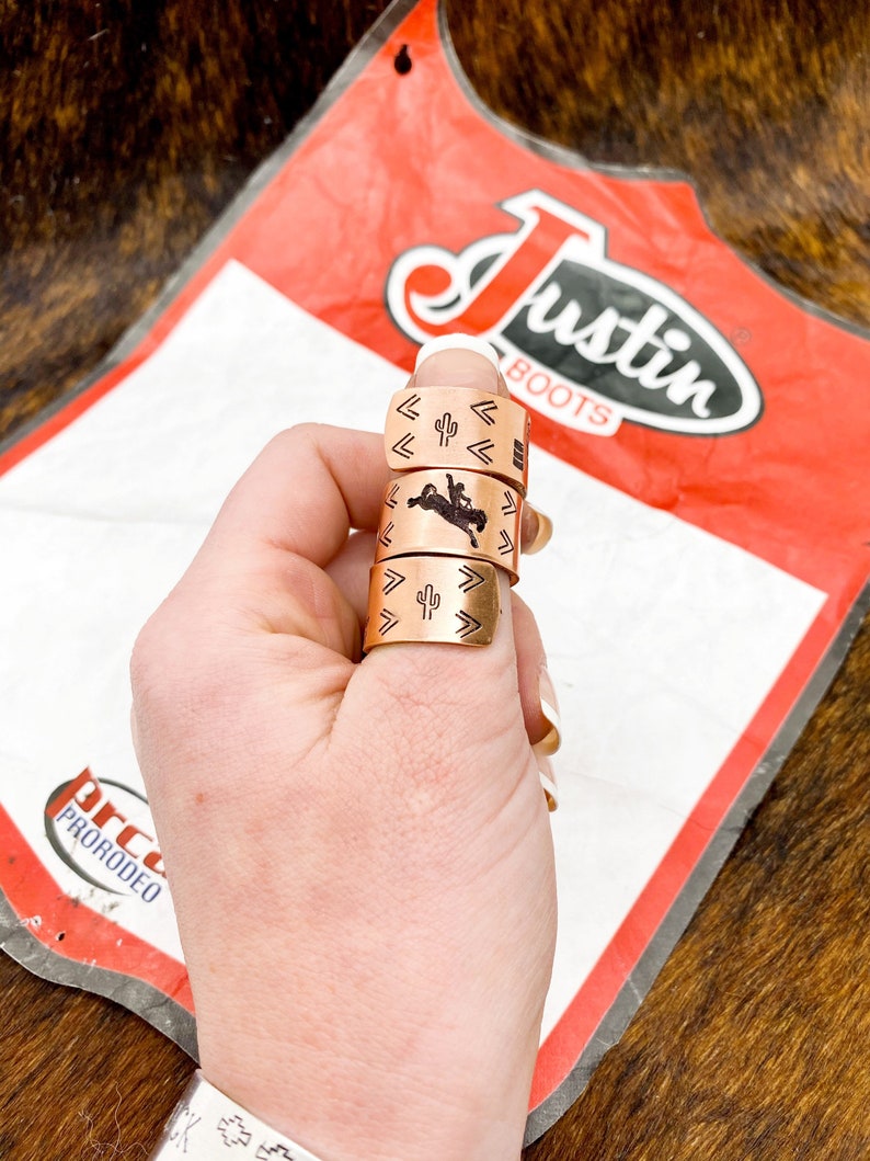 Wild Rodeo Copper Ring Collection Bull Rider Bronc Rider Etsy