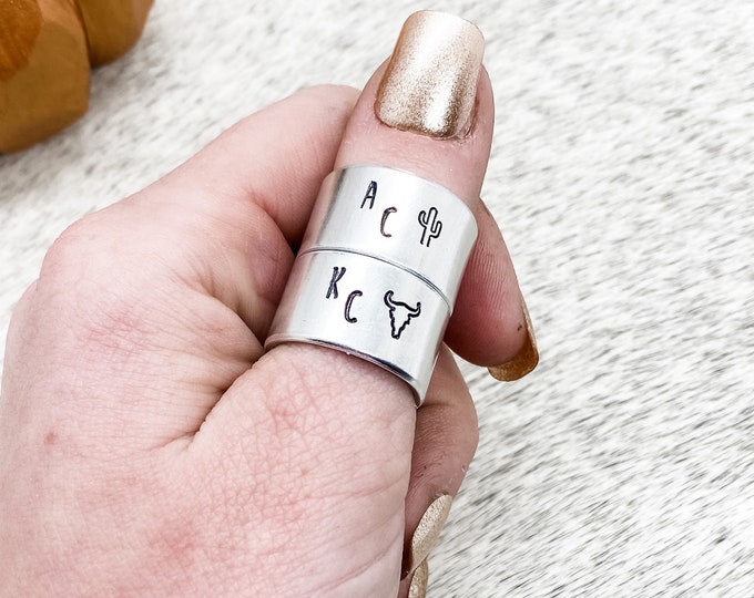 Initial Steer Skull Cactus Statement Thumb Ring, Western, Country, Boho, Southern, Cowboy, Cowgirl, Gift, Birthday, Christmas, Gypsy