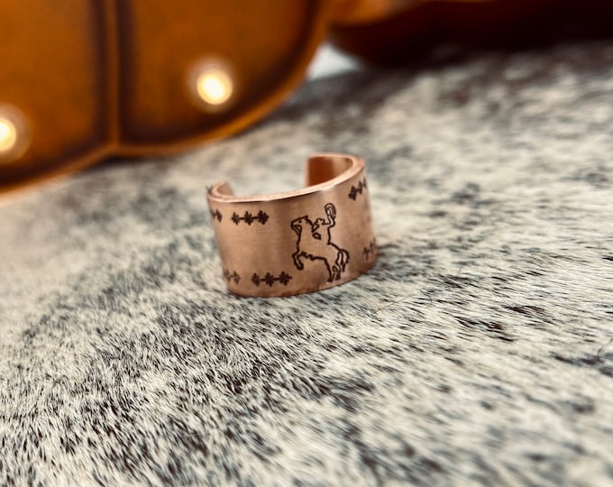 Ride Em Cowboy Copper Thumb Ring, Western, Rodeo, Country, Boho, Southern, Southwestern, Cowboy, Gypsy, Hippie, Wild, Ranchy, Punchy
