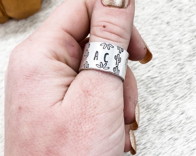 Sunflower Hideaway Initial Ring, Western, Country, Boho, Gypsy, Southern, Cowboy, Cowgirl, Gift, Birthday, Christmas, Cactus