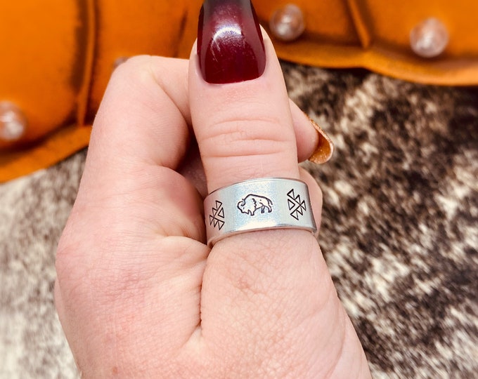 Buffalo Sunflower Statement Ring, Western, Country, Boho, Gypsy, Hippie, Southern, Cowboy, Cowgirl, Gift, Christmas, Birthday