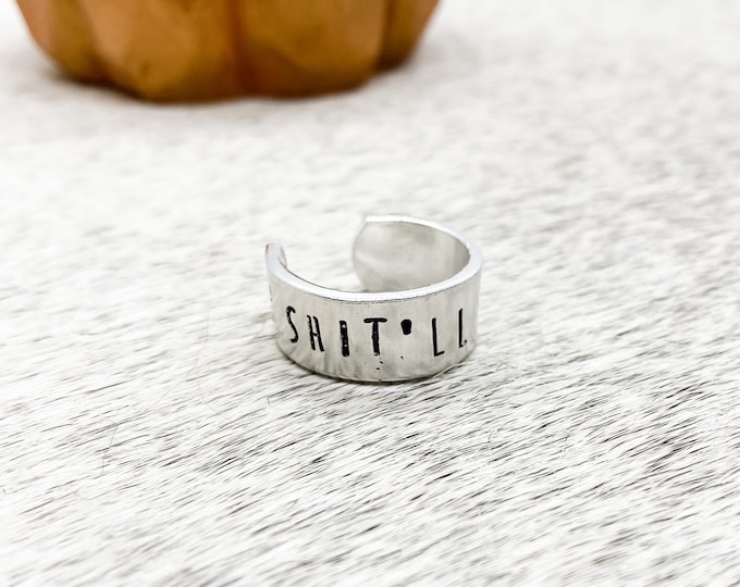 Shit’ll Buff Steer Skull Statement Thumb Ring, Western, Country, Southern, Cowboy, Cowgirl, Gift, Birthday, Christmas, Boho, Gypsy