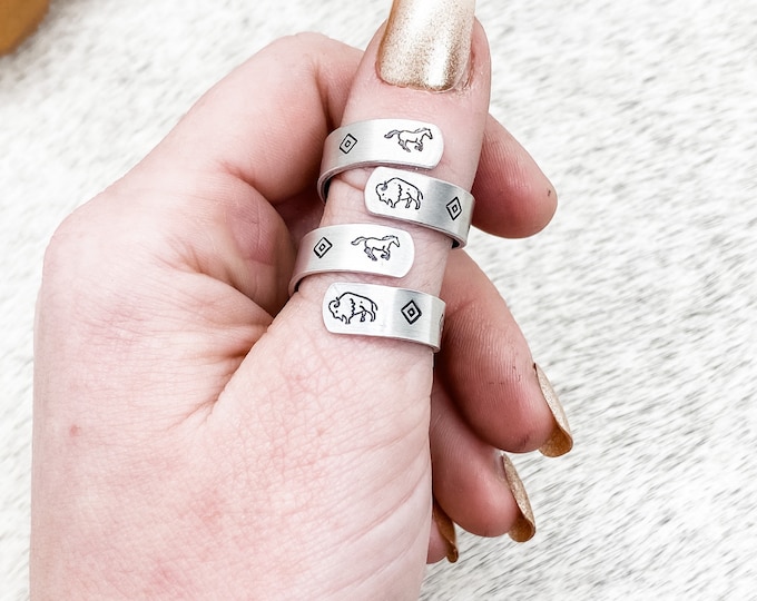 Buffalo Horse Aztec Wrap Rings, Western, Country, Boho, Gypsy, Hippie, Southern, Cowboy, Cowgirl, Gift, Birthday, Christmas