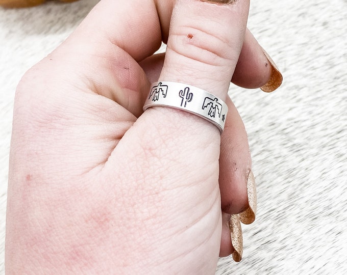 Amarillo Sky Ring, Thunderbird, Cactus, Stars, Moon. Western, Country, Boho, Gypsy, Southern, Cowboy, Cowgirl, Gift, Birthday, Christmas
