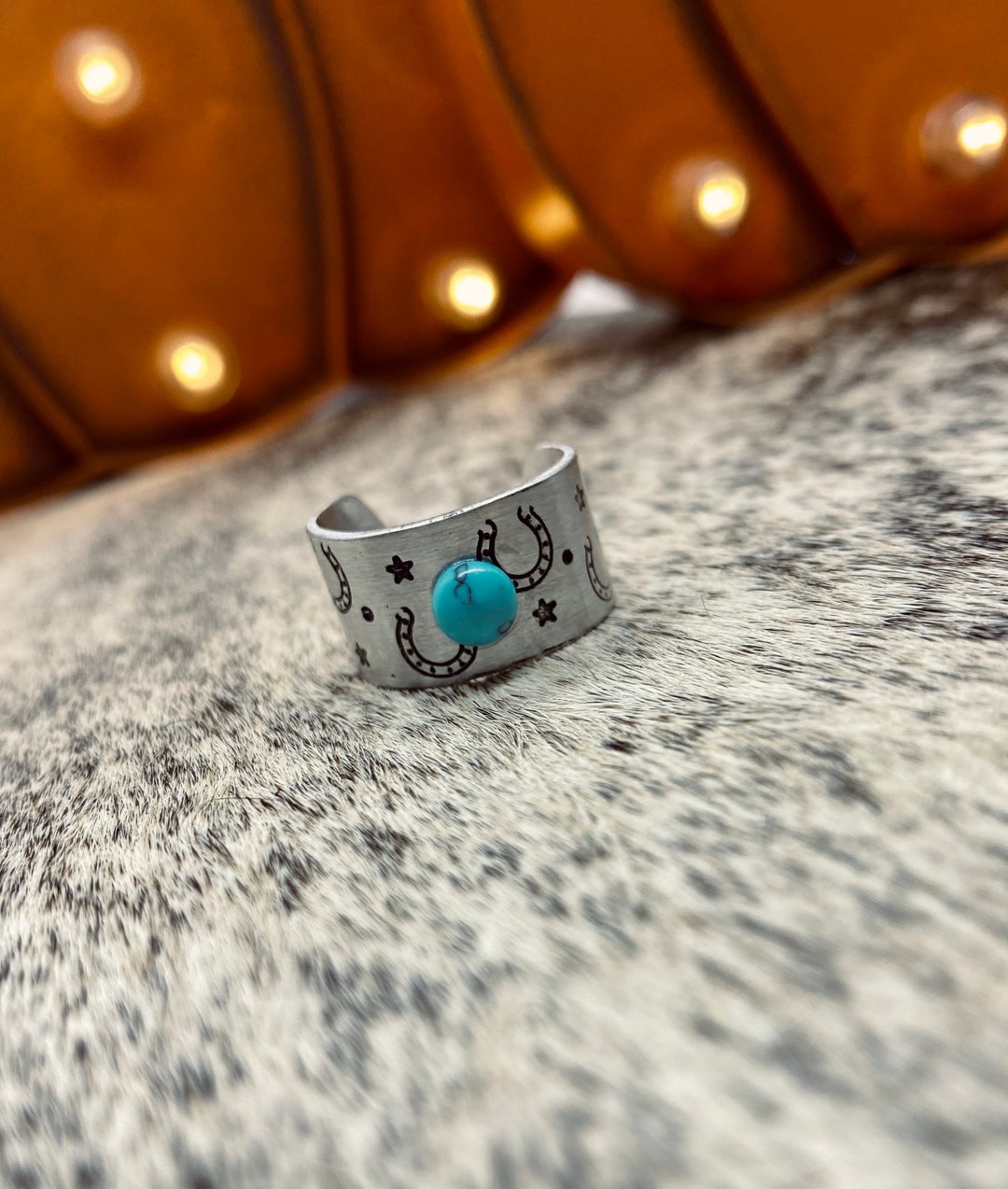 Turquoise Horseshoe Stamped Adjustable Ring, Western, Country, Boho ...