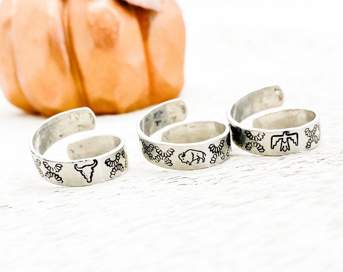 Sunflower Fields Wrap Ring, Buffalo, Thunderbird, Cactus, Steer Skull, Western, Country, Southern, Cowboy, Cowgirl, Gift, Birthday