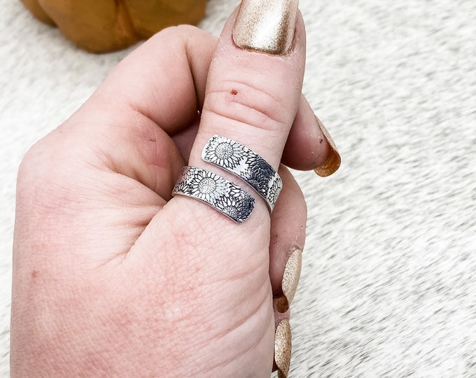 Sunflower Wrap Ring Sunflower Collection, Western, Country, Southern, Cowboy, Cowgirl, Outdoors, Floral, Garden, Gift, Birthday, Christmas