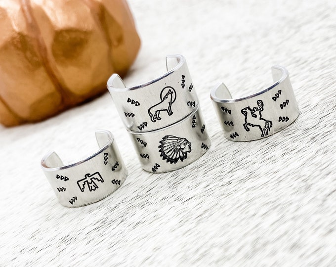 Thunderbird Wolf Indian Chief Rearing Horse Statement Ring, Western, Country, Gypsy, Southern, Cowboy, Cowgirl, Gift, Birthday, Christmas