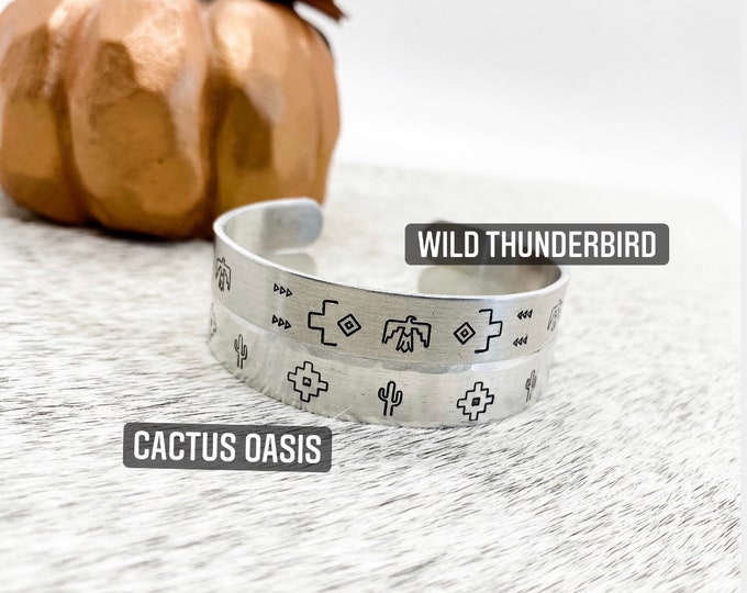 Thunderbird Cactus Cuff Bracelet, Western, Country, Boho, Gypsy, Hippie, Southern, Cowboy, Cowgirl, Gift, Birthday, Christmas