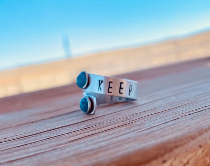 Turquoise Keep Fucking Going Wrap Ring, Western, Rodeo, Country, Boho, Gypsy, Stamped Jewelry, Cowgirl, Motivational, Turquoise Ring, hippie
