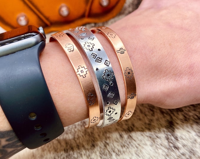 Copper Aluminum Cactus Buffalo Cuff, Western, Country, Boho, Gypsy, Hippie, Southern, Cowboy, Cowgirl, Copper, Desert