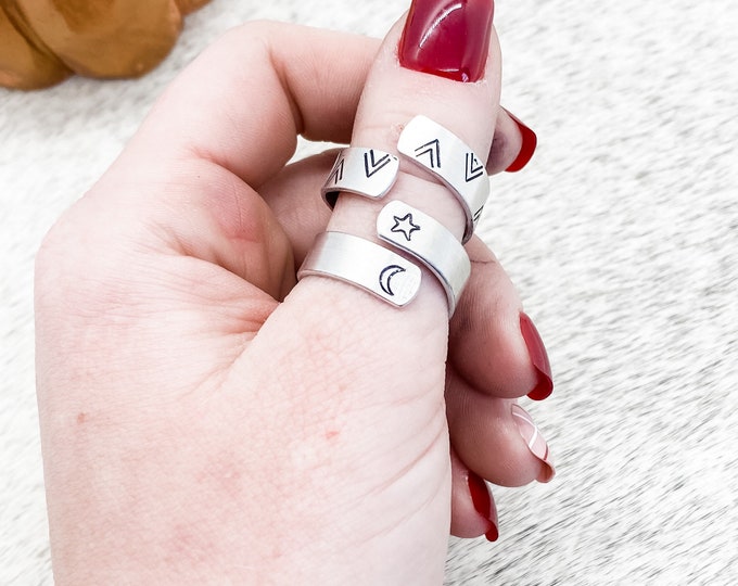 Sun and Stars Aztec Arrow Wrap Rings, Western, Country, Boho, Gypsy, Hippie, Southern, Cowboy, Cowgirl, Gift, Birthday, Christmas, Stars,Sun