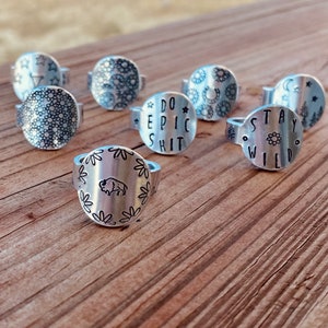 Fun Thumb Ring, Aluminum Ring, Western, Cactus, Buffalo, Country, Boho, Southern, Southwestern, Stamped Jewelry, Hippie, Rodeo, Cowgirl