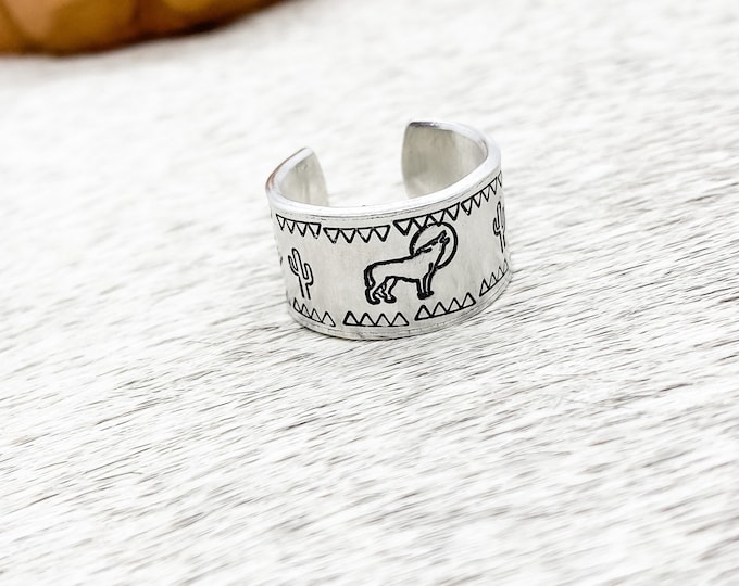 Desert Night Ring, Cactus, Western, Country, Southern, Cowboy, Cowgirl, Wolf, Aztec, Boho, Gypsy, Hippie, Gift, Birthday, Christmas