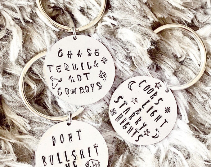 Western Country Keychain Boho Gypsy Tequila Coors Light Bullshit Cowboys Starry Night Rodeo Outdoors