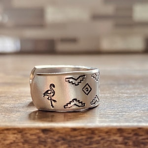 Flamingo Aztec Hand stamped Hand Made Thumb Ring Western Rodeo Country Animal Wildlife Outdoors