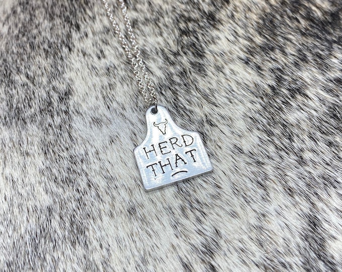Herd That Ear Tag Cow Necklace, Western, Country, Boho, Gypsy, Hippie, Southern, Southwestern, Cow Tag