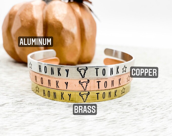 Honky Tonk Steer Head Star Copper Aluminum Brass Cuff Bracelet, Western, Country, Boho, Gypsy, Southern, Cowboy, Gift, Birthday, Christmas