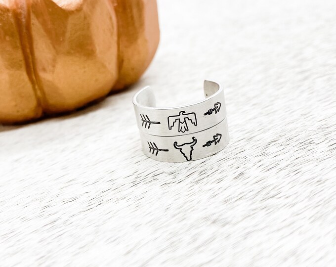 Follow the Arrow Thunderbird Steer Skull Ring, Western, Country, Boho, Gypsy, Hippie, Southern, Cowboy, Cowgirl, Gift , Birthday, Christmas