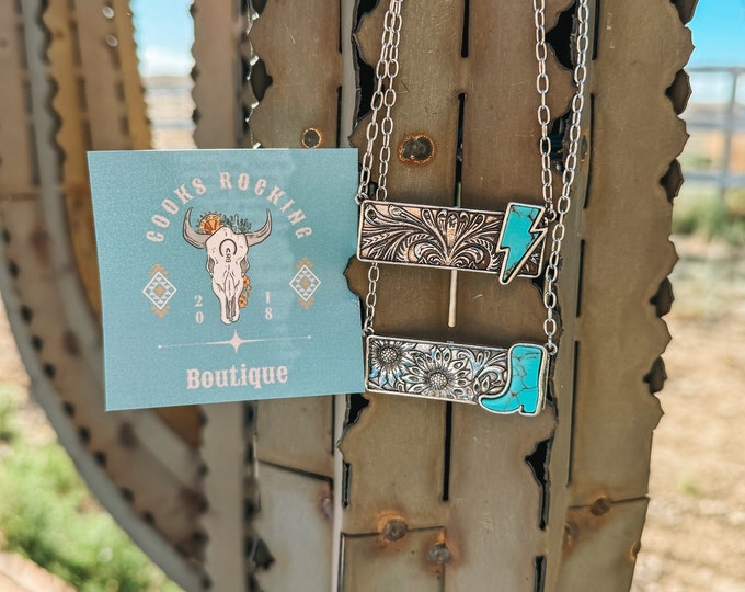 Turquoise Embossed Bar Necklaces