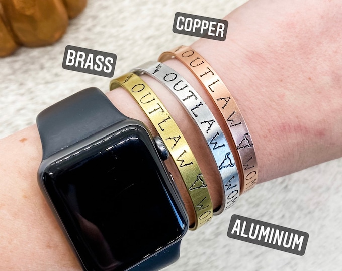 Outlaw Woman Steer Skull Cuff Bracelet Copper Aluminum Brass, Western, Country, Boho, Gypsy, Hippie, Southern, Cowboy, Cowgirl, Gift