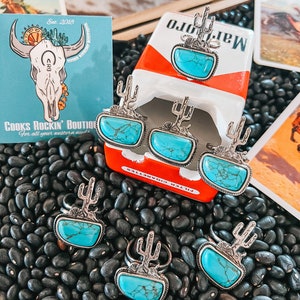 Tibetan Silver Turquoise Saguaro Cactus Scarf Ring main image 1