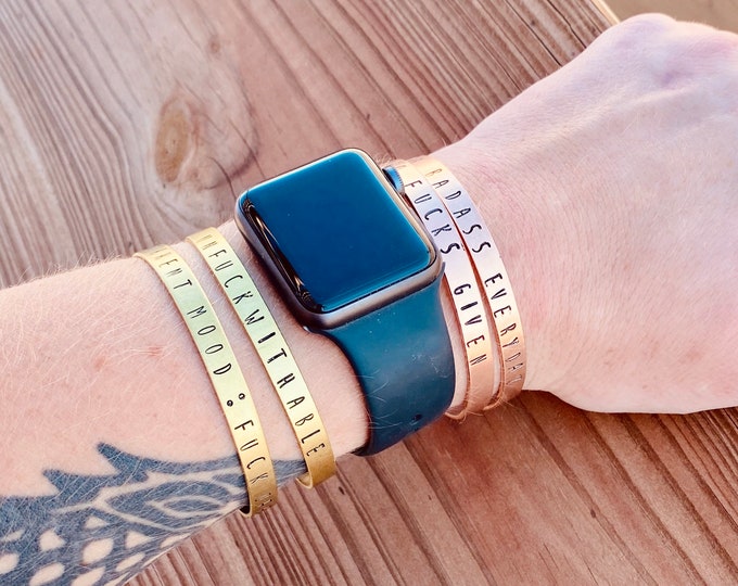 Copper Brass Bracelet, Stamped Jewelry, Zero Fucks Given, Go Be Badass Everyday, Fuck Off, Boho, Inappropriate, Fun, Funny, Gift, Birthday