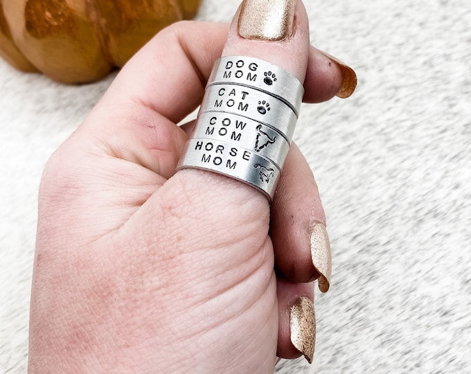 Animal Mom Ring, Horse, Dog, Cat, Cow, Western, Country, Southern, Cowboy, Cowgirl, Gift, Birthday, Christmas, Stackable Ring