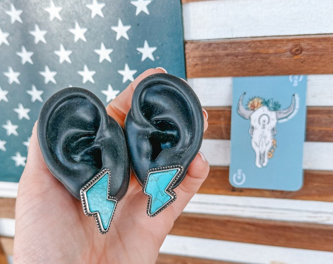 Turquoise Lightning Bolt Studs