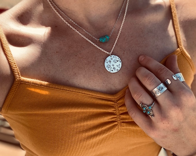 Turquoise Nugget Necklace, Aluminum Southwestern Necklace, Rodeo, Choker, Boho, Gypsy, Country, Cowgirl, Hippie, Chain Necklace, Simple