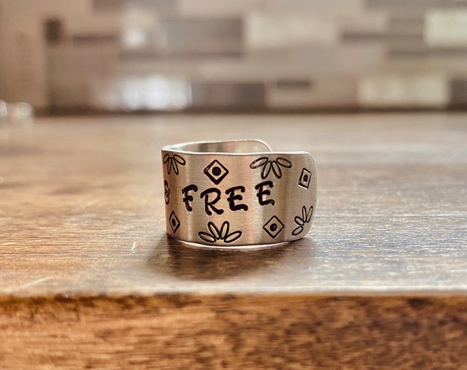 Wild & Free Metal Stamped Thumb Ring Western Country Rodeo Outdoors