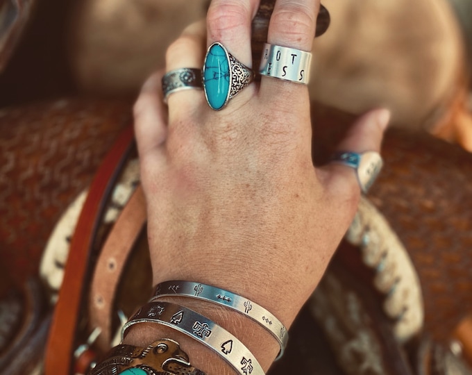 Hot Mess Cactus Metal Hand Stamped Ring Country Western Rodeo Cowboy Cowgirl Adventure Outdoors