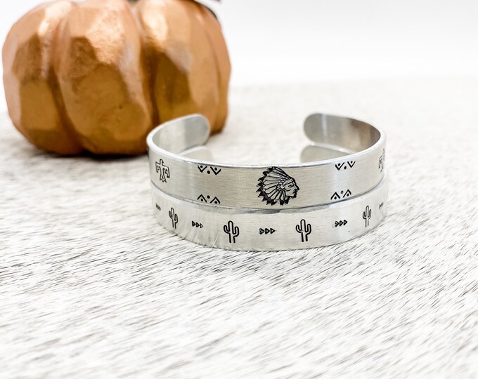 Indian Chief Thunderbird Cactus Cuff Bracelet, Western, Country, Boho, Gypsy, Hippie, Southern, Cowboy, Cowgirl, Gift, Birthday, Christmas