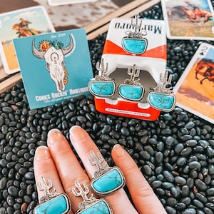 Tibetan Silver Turquoise Saguaro Cactus Scarf Ring main image 0