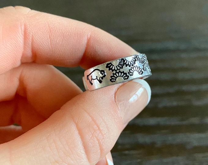 Buffalo Sunflower Metal Stamped Ring