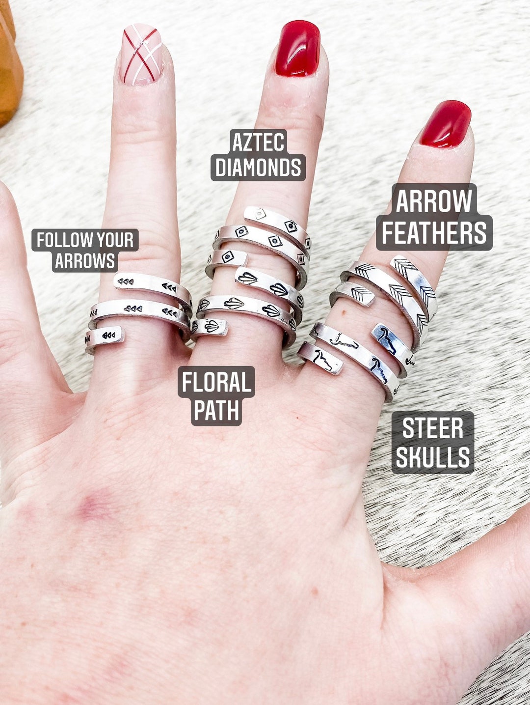 Three Wrap Aztec Rings, Western, Country, Boho, Gypsy, Hippie, Southern ...
