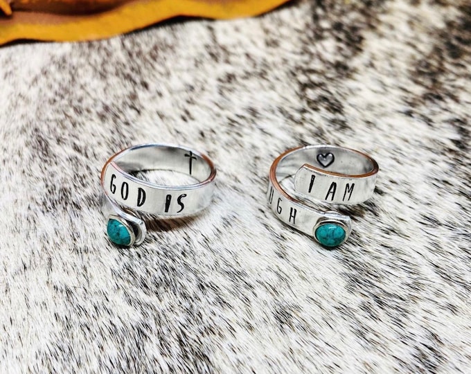Turquoise God is Good I am Enough Wrap Ring, Western, Country, Boho, Gypsy, Bible, Jesus, Religious, Gift, Birthday, Christmas