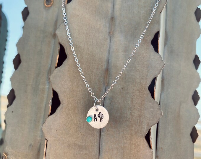 Monogram Turquoise Aluminum Stamped Necklace, Initials, Western, Country, Boho Hippie, Gypsy, Cowgirl, Cowboy, Cactus, Southern, Rodeo