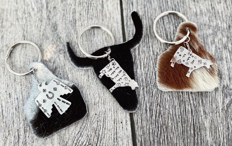 Western Cowgirl Gypsy Southern Rodeo Cactus Keychain Accessories Cowhide Keychains FFA Boho Texas Cow Tag Country Cowboy Star